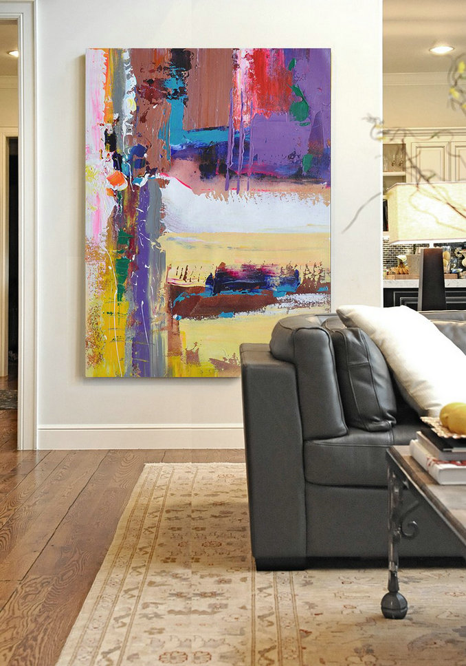 Abstract Painting Extra Large Canvas Art,Vertical Palette Knife Contemporary Art,Huge Abstract Canvas Art,Purle,Yellow,White,Brown,Red,Blue.etc